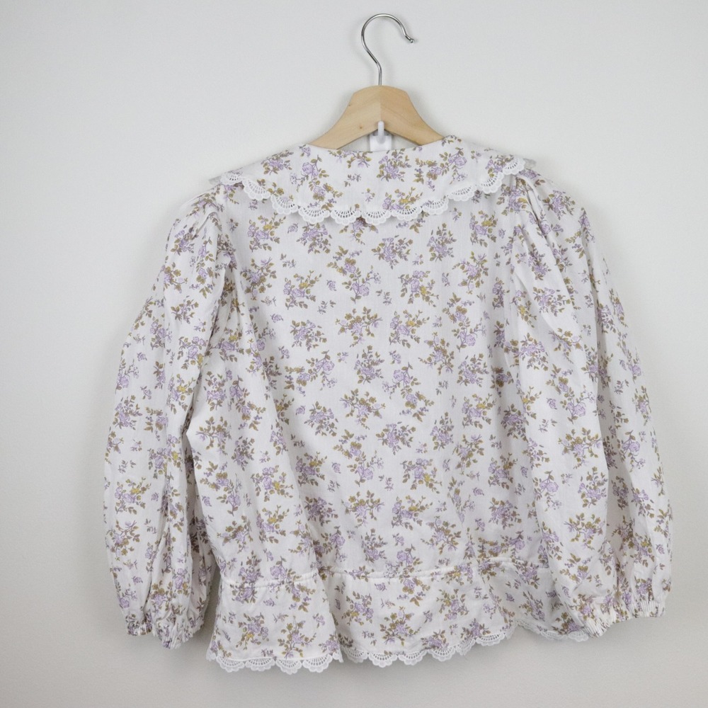 Neuflora Evora Blouse Top Medium Floral Peter Pan Collar Eyelet Lace - Picture 3 of 11